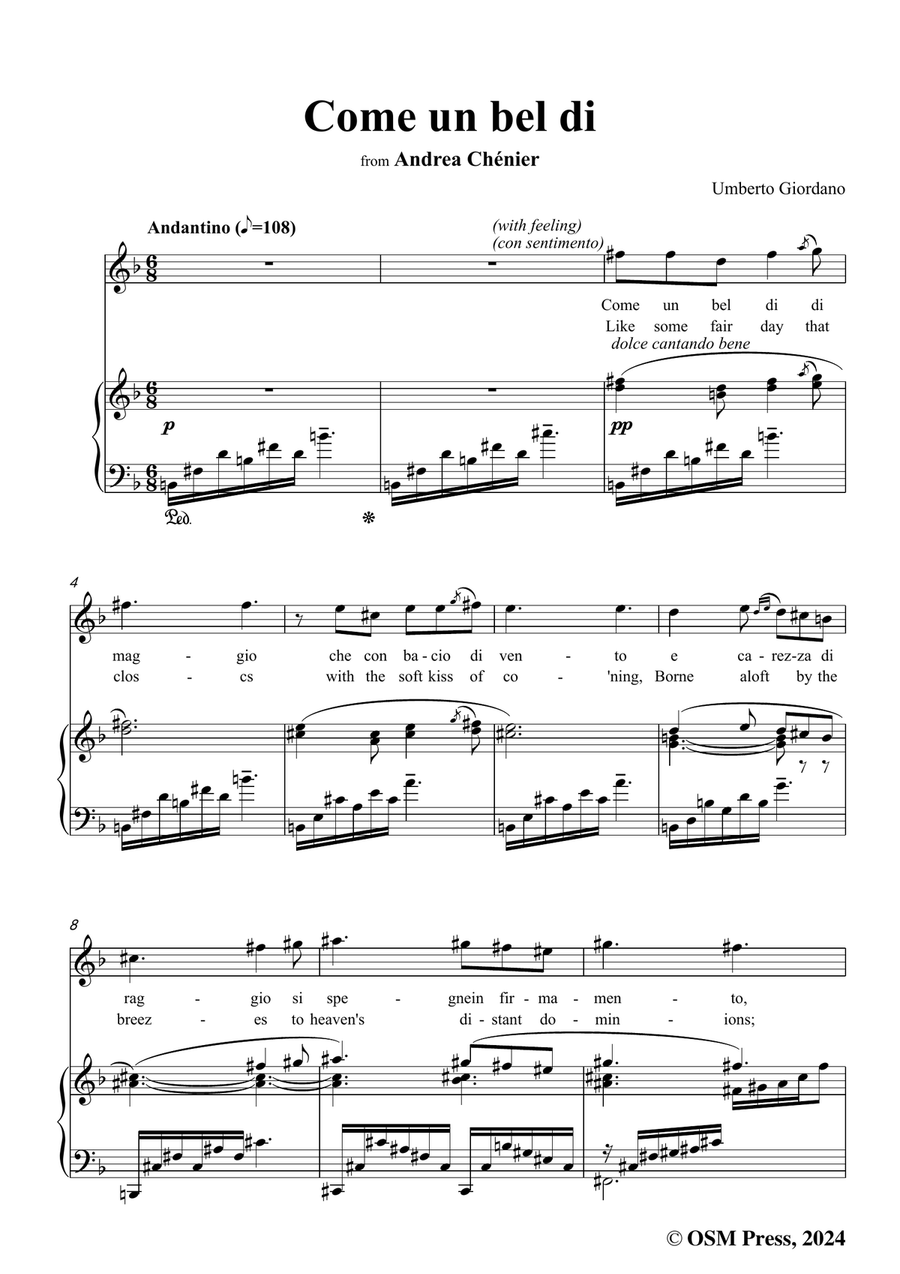 U. Giordano-Come un bel di,in d minor Piano, Vocal scores gallery preview page 3