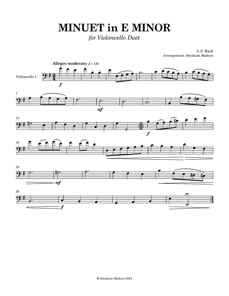 Minuet in E Minor by J.S. Bach – Cello Duet (Includes Bonus Version in D Minor) String Duet scores gallery preview page 4
