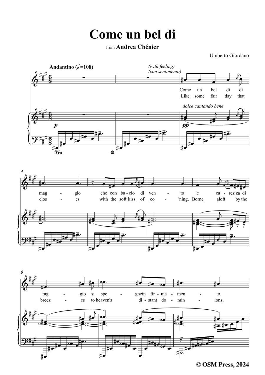 U. Giordano-Come un bel di,in f sharp minor Piano, Vocal scores gallery preview page 3