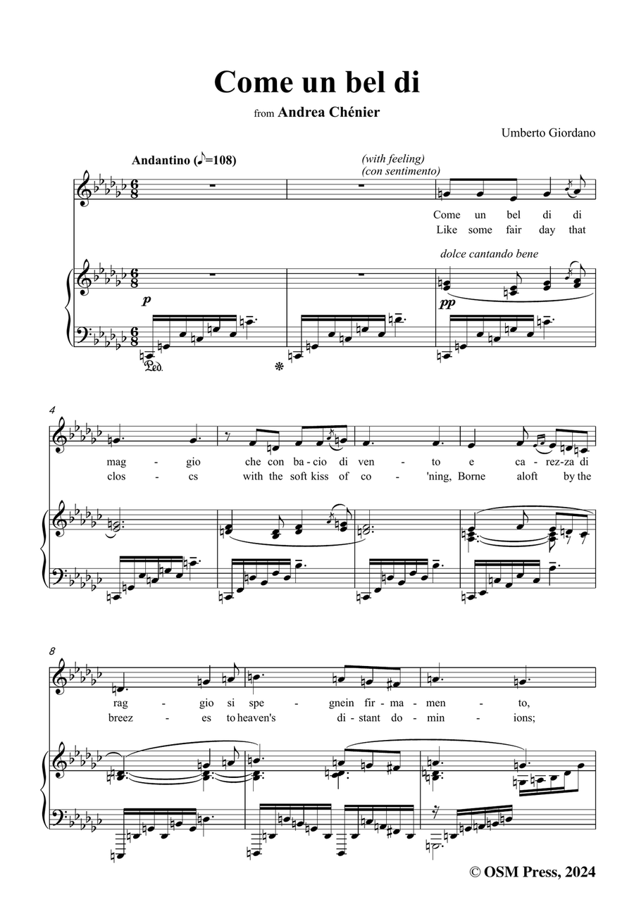 U. Giordano-Come un bel di,in e flat minor Piano, Vocal scores gallery preview page 3