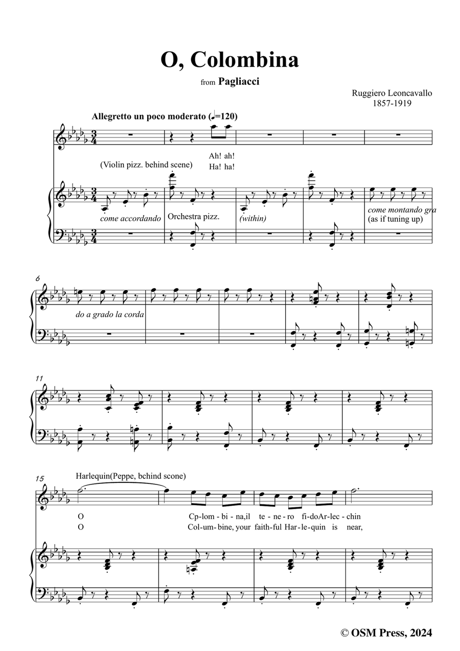 Leoncavallo-O,Colombina,in b flat minor Piano, Vocal scores gallery preview page 3