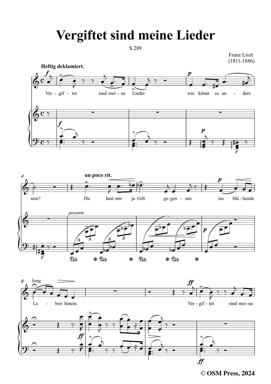 Liszt-Vergiftet sind meine Lieder,S.289,in a minor Piano, Vocal scores gallery preview page 3