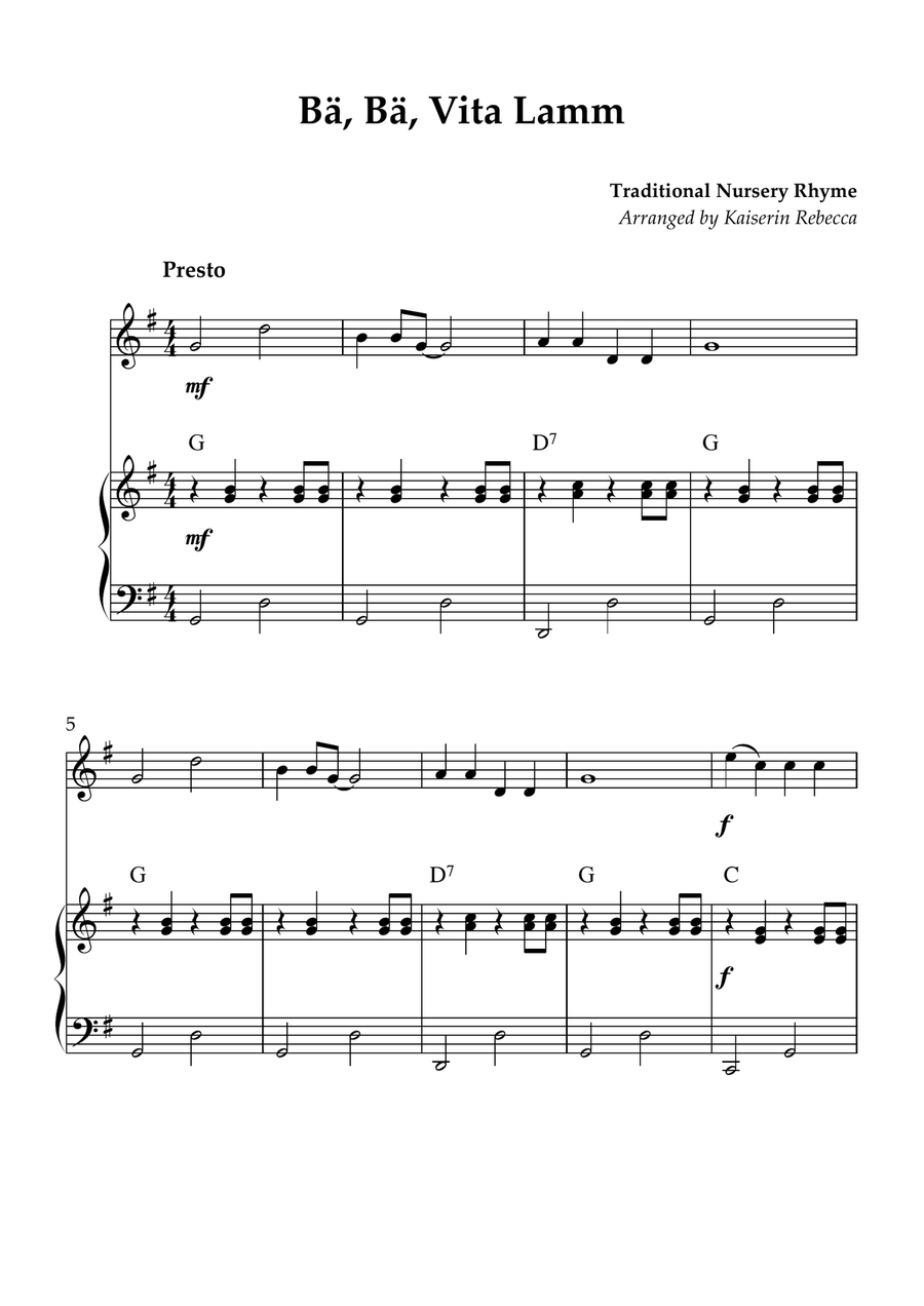 Bä, Bä, Vita Lamm Bä, Bä, Vita Lamm Violin Solo scores gallery preview page 1