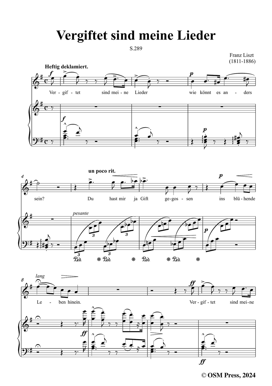 Liszt-Vergiftet sind meine Lieder,S.289,in e minor Piano, Vocal scores gallery preview page 3