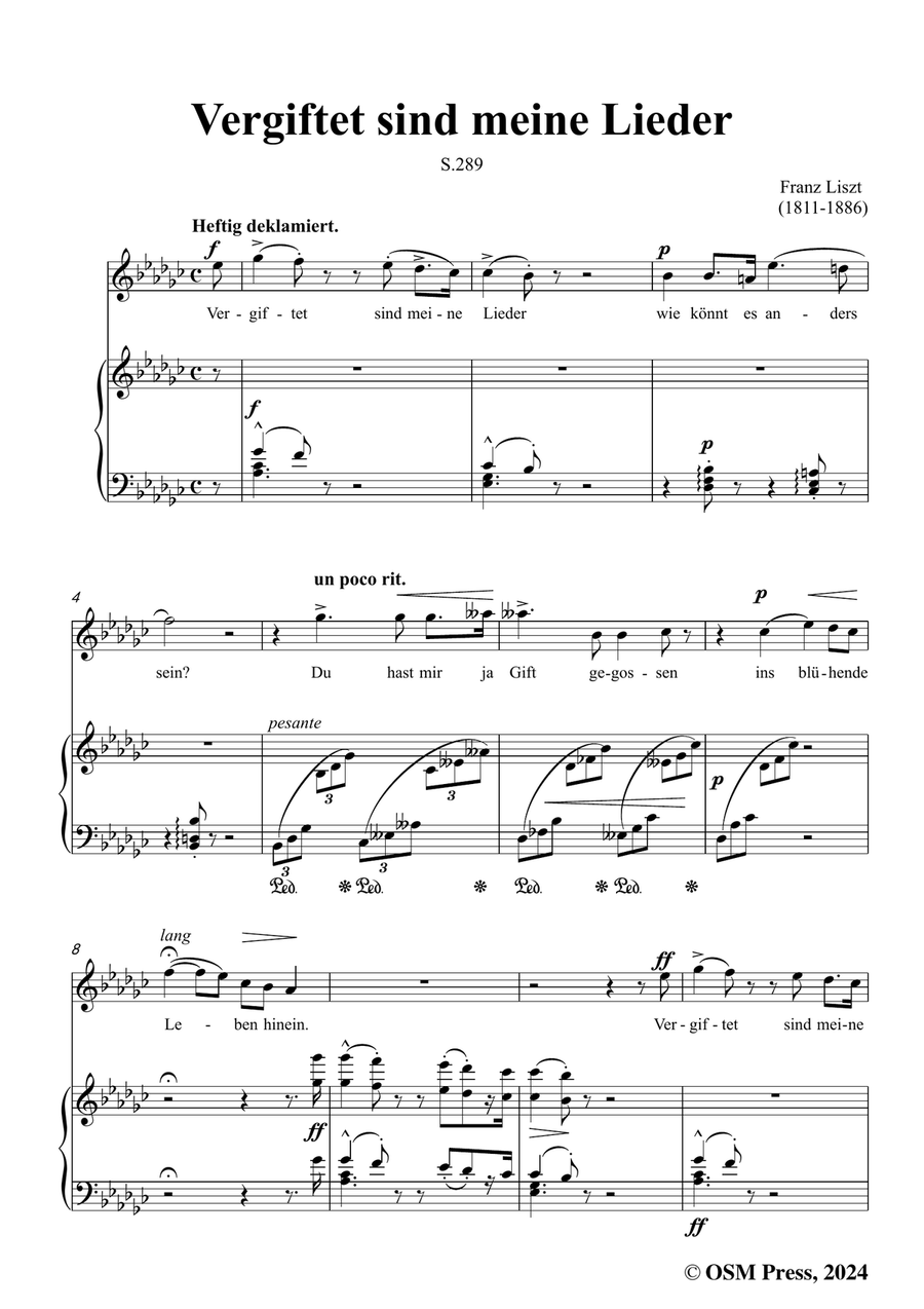Liszt-Vergiftet sind meine Lieder,S.289,in e flat minor Piano, Vocal scores gallery preview page 3