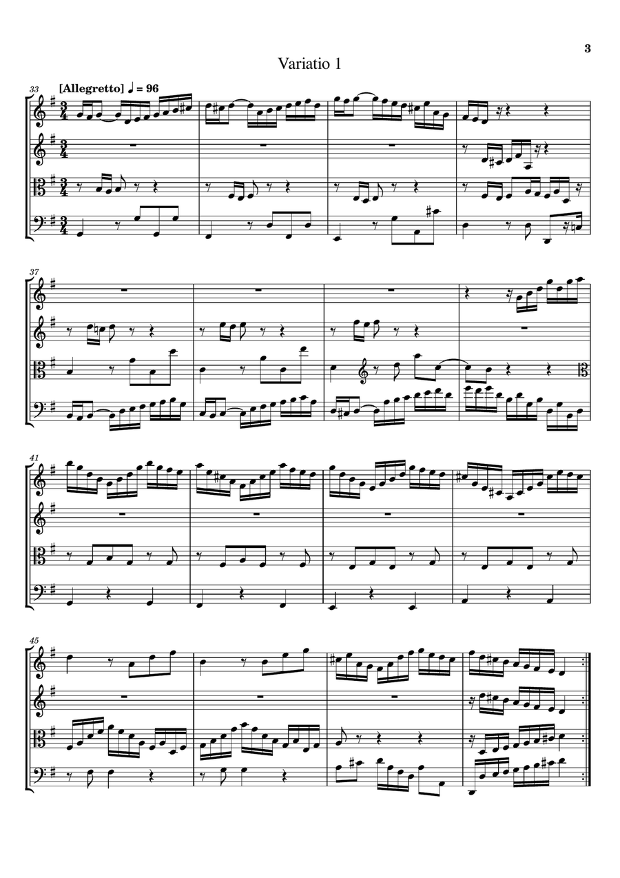 Bach - Goldberg Variationen, BWV 988, for String Quartet Complete Original Score and Parts String Quartet scores gallery preview page 3
