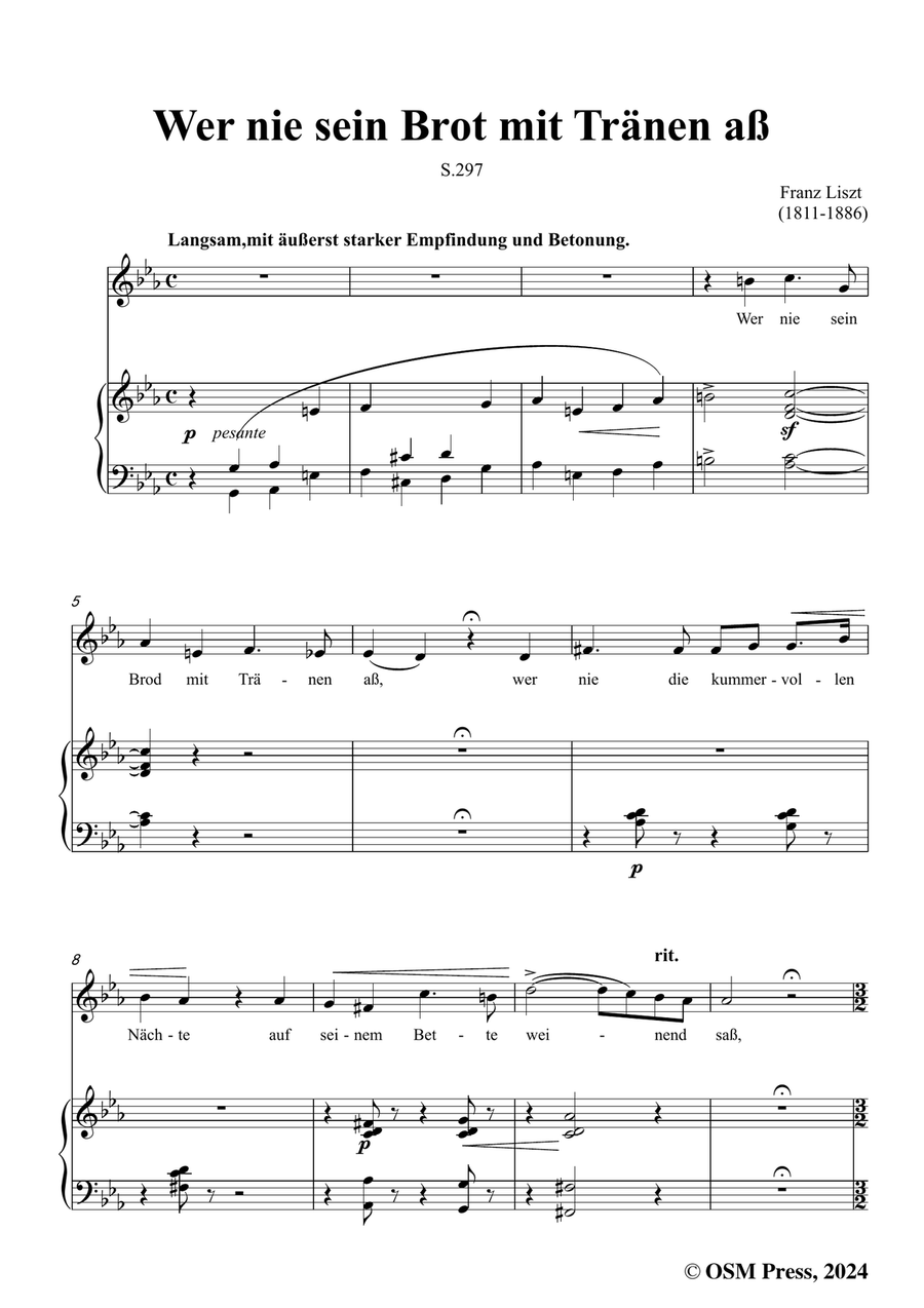 Liszt-Wer nie sein Brot mit Tränen aß,S.297,in c minor Piano, Vocal scores gallery preview page 3
