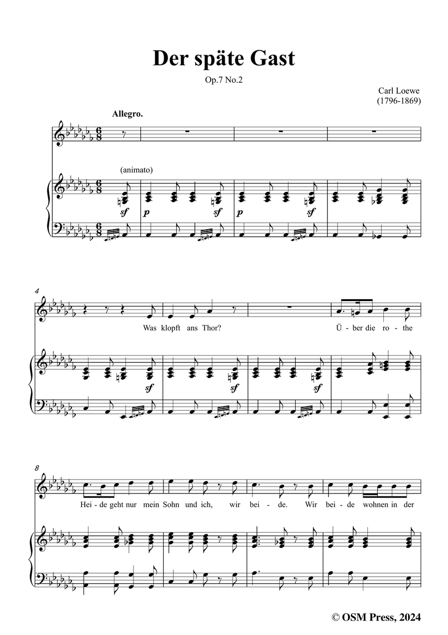 C. Loewe-Der späte Gast, in a flat minor Piano, Vocal scores gallery preview page 3
