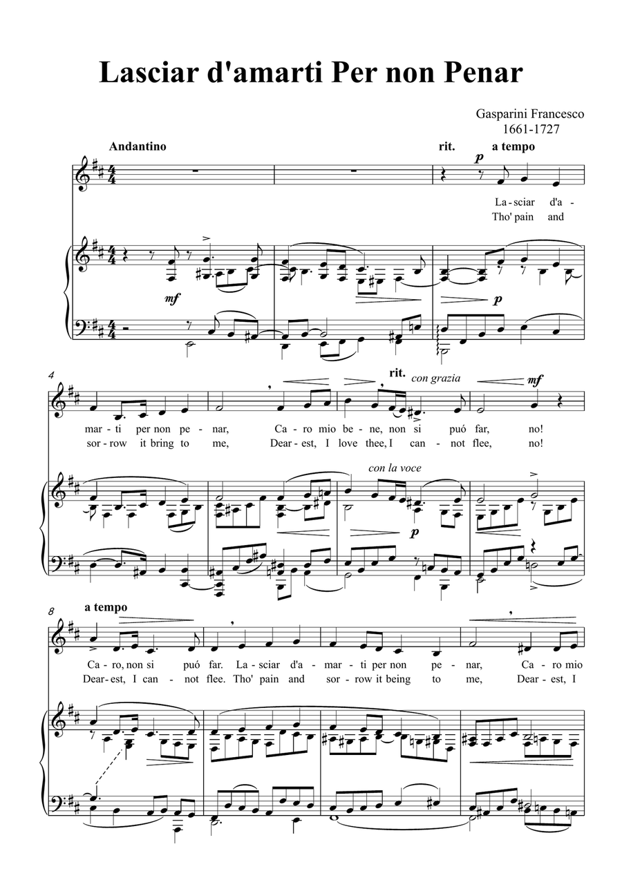 Gasparini-Lasciar damarti Per non Penar,in b minor Piano, Vocal scores gallery preview page 2