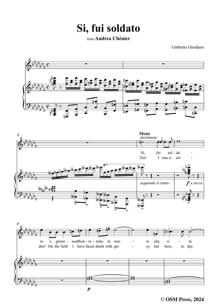 U. Giordano-Si,fui soldato,in a flat minor Piano, Vocal scores gallery preview page 3