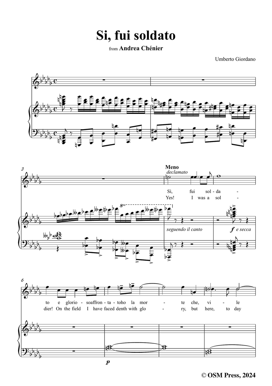 U. Giordano-Si,fui soldato,in b flat minor Piano, Vocal scores gallery preview page 3