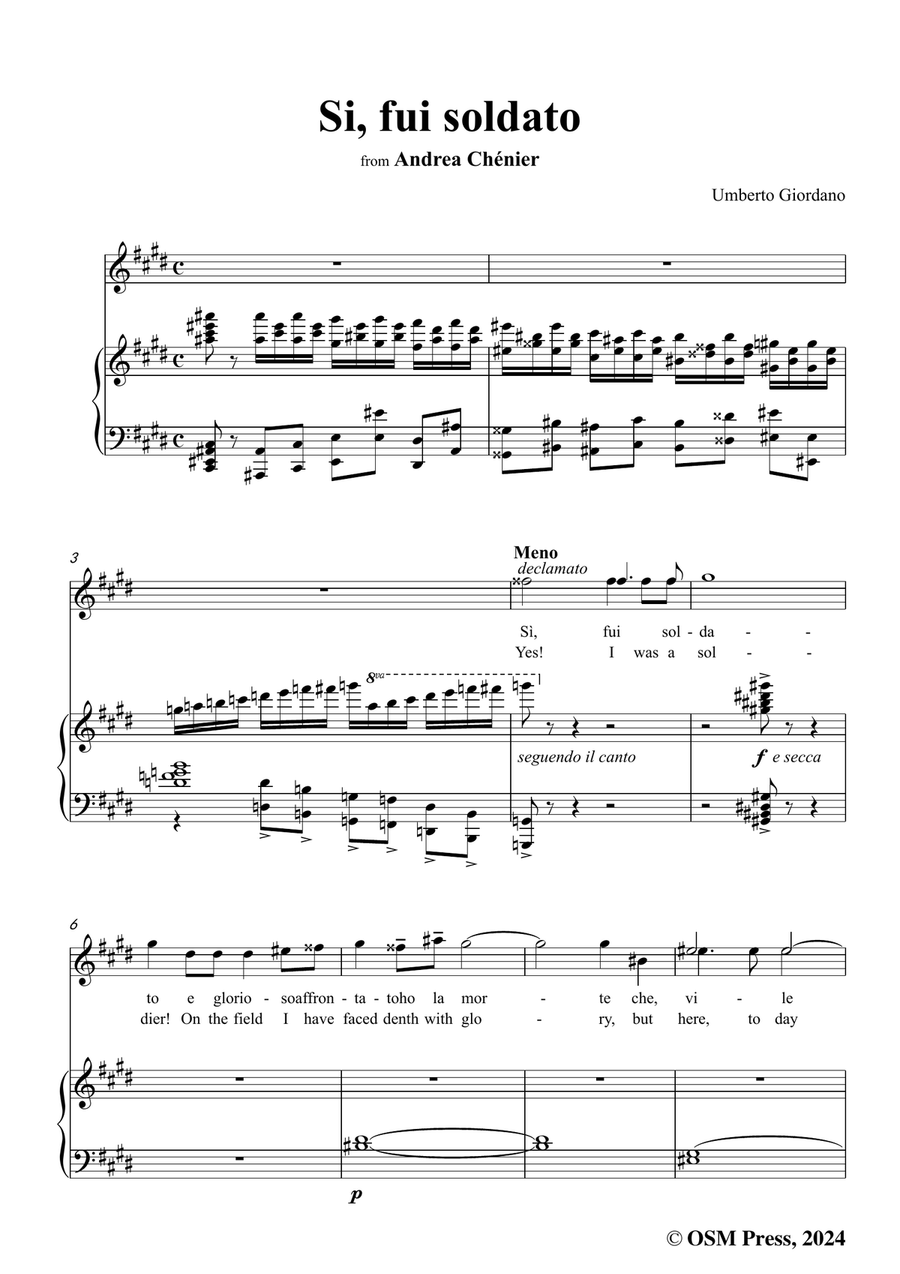 U. Giordano-Si,fui soldato,in c sharp minor Piano, Vocal scores gallery preview page 3