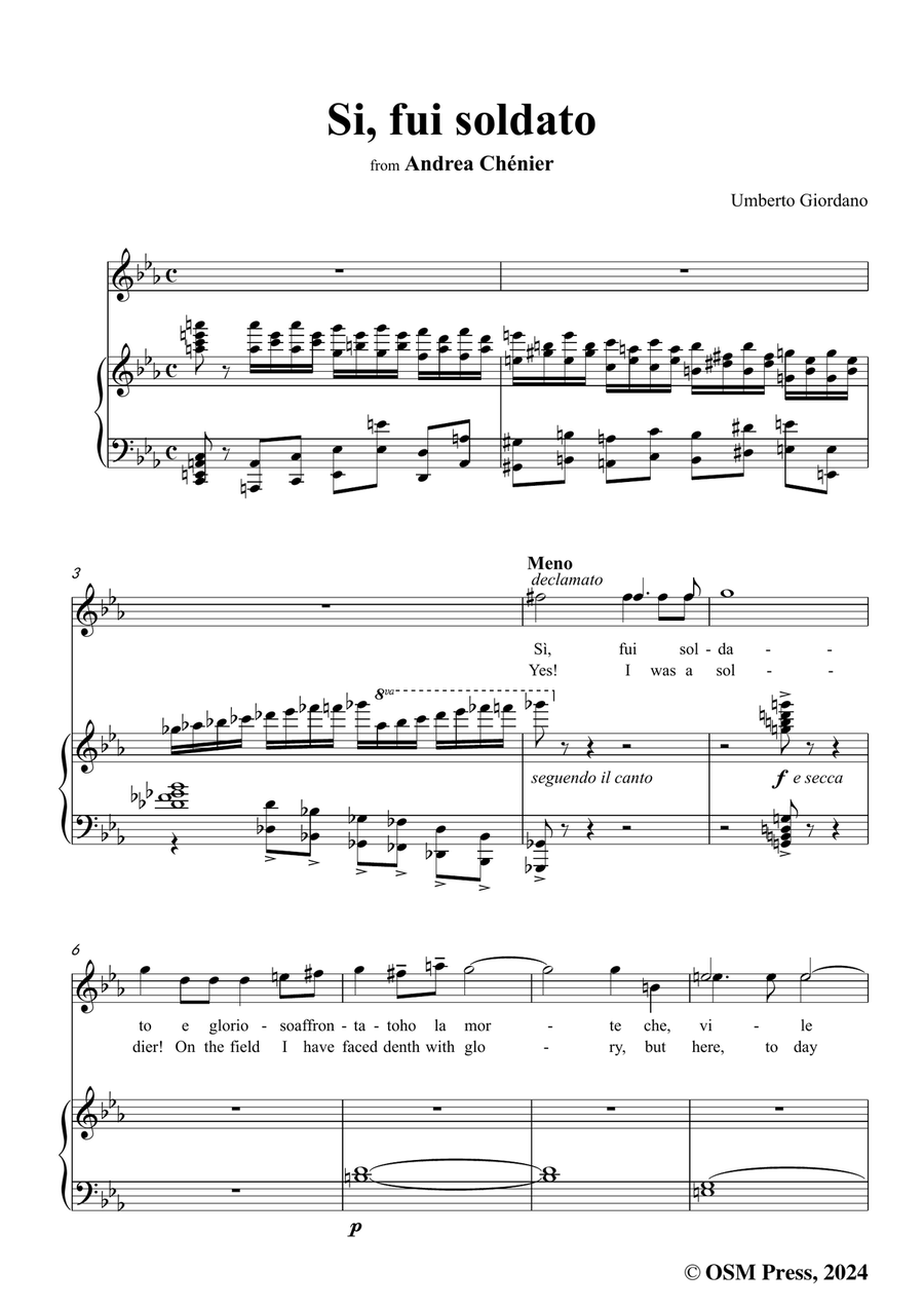 U. Giordano-Si,fui soldato,in c minor Piano, Vocal scores gallery preview page 3