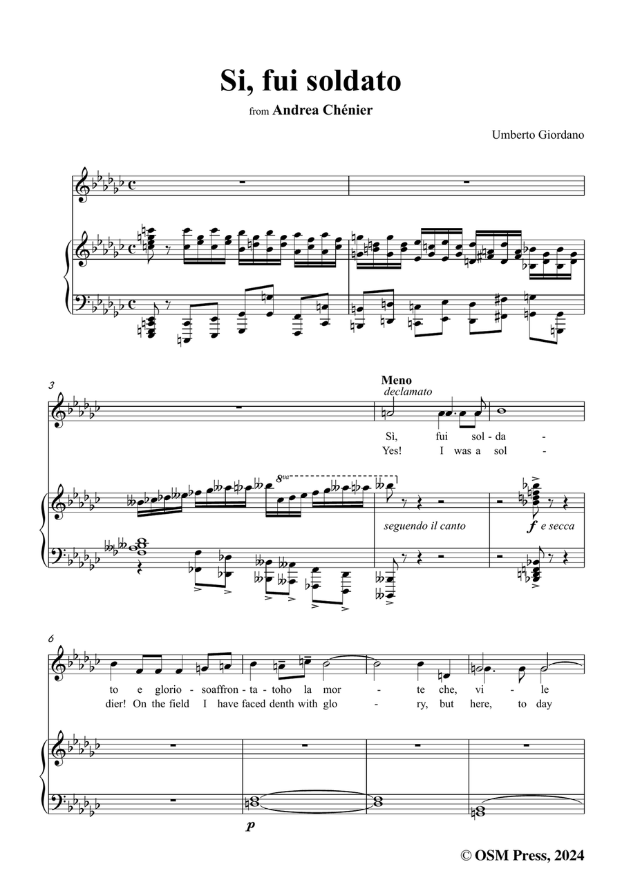 U. Giordano-Si,fui soldato,in e flat minor Piano, Vocal scores gallery preview page 3