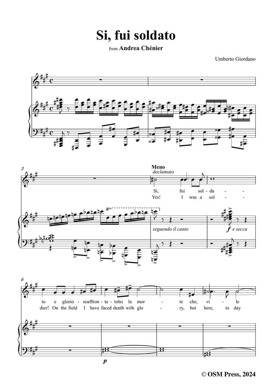 U. Giordano-Si,fui soldato,in f sharp minor Piano, Vocal scores gallery preview page 3
