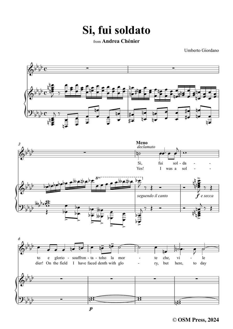 U. Giordano-Si,fui soldato,in f minor Piano, Vocal scores gallery preview page 3