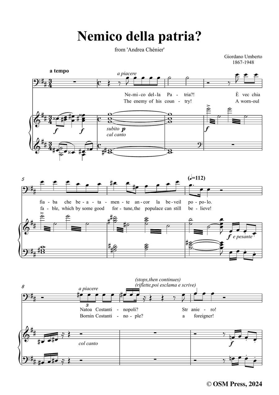 U. Giordano-Nemico della patria?,in b minor Piano, Vocal scores gallery preview page 3