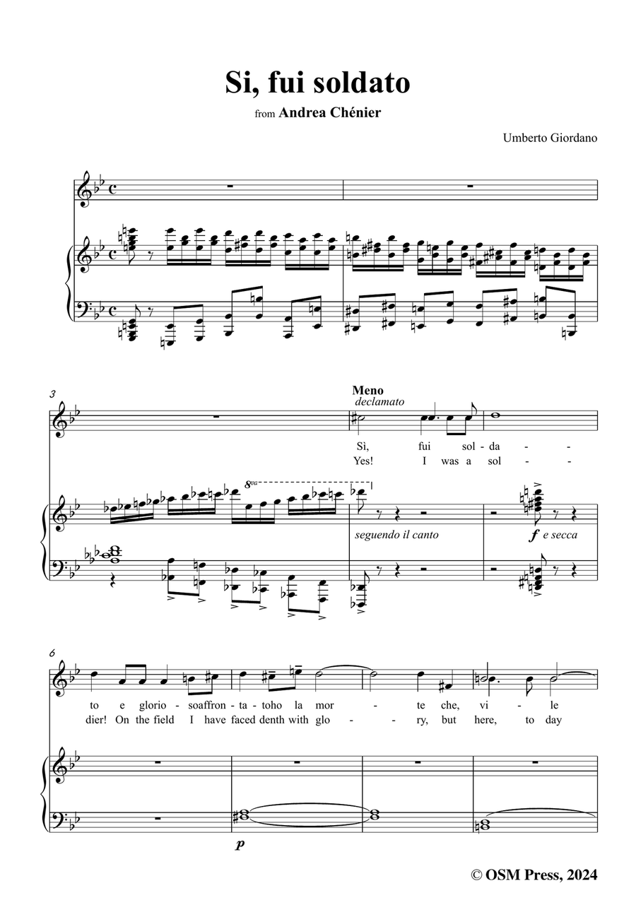 U. Giordano-Si,fui soldato,in g minor Piano, Vocal scores gallery preview page 3