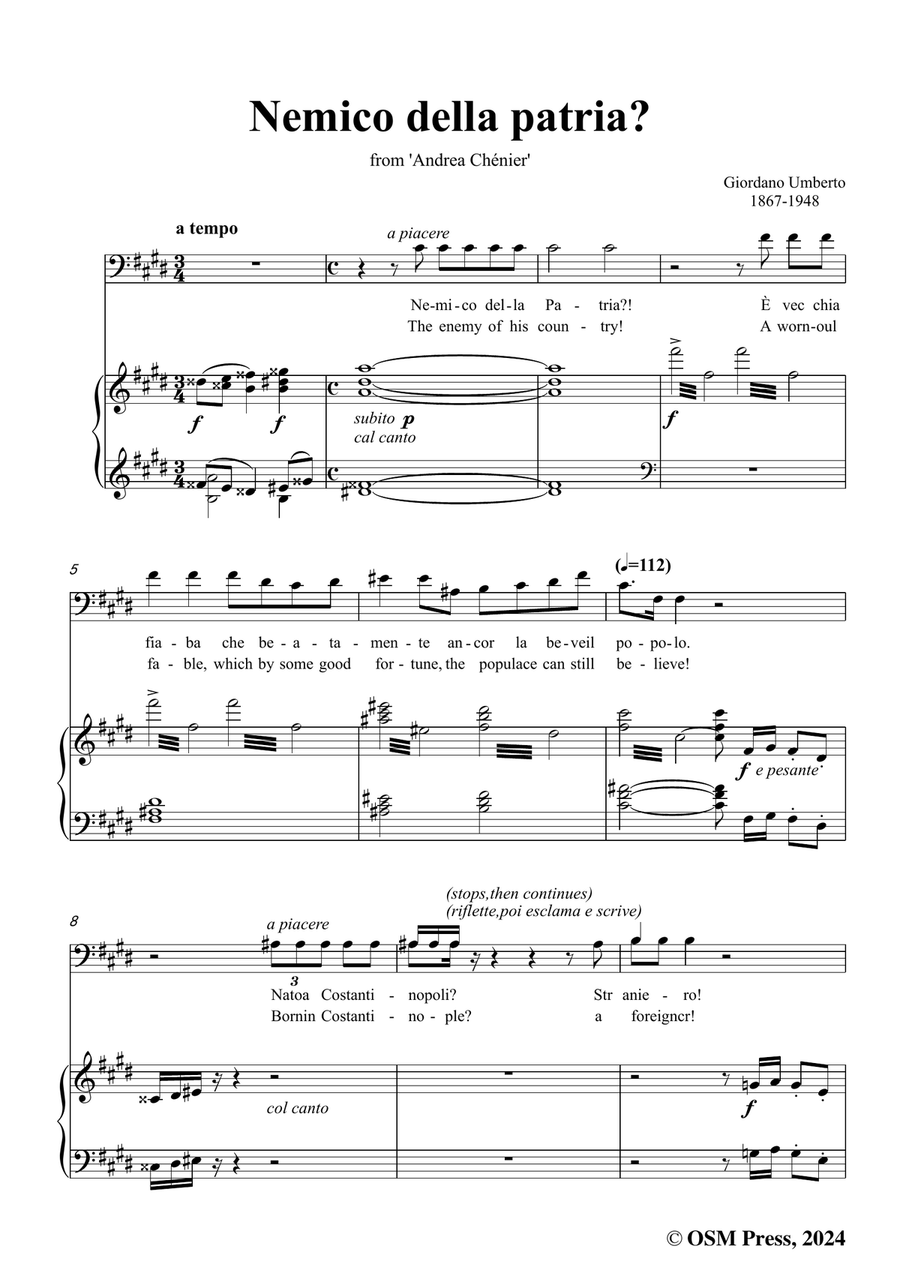 U. Giordano-Nemico della patria?,in c sharp minor Piano, Vocal scores gallery preview page 3