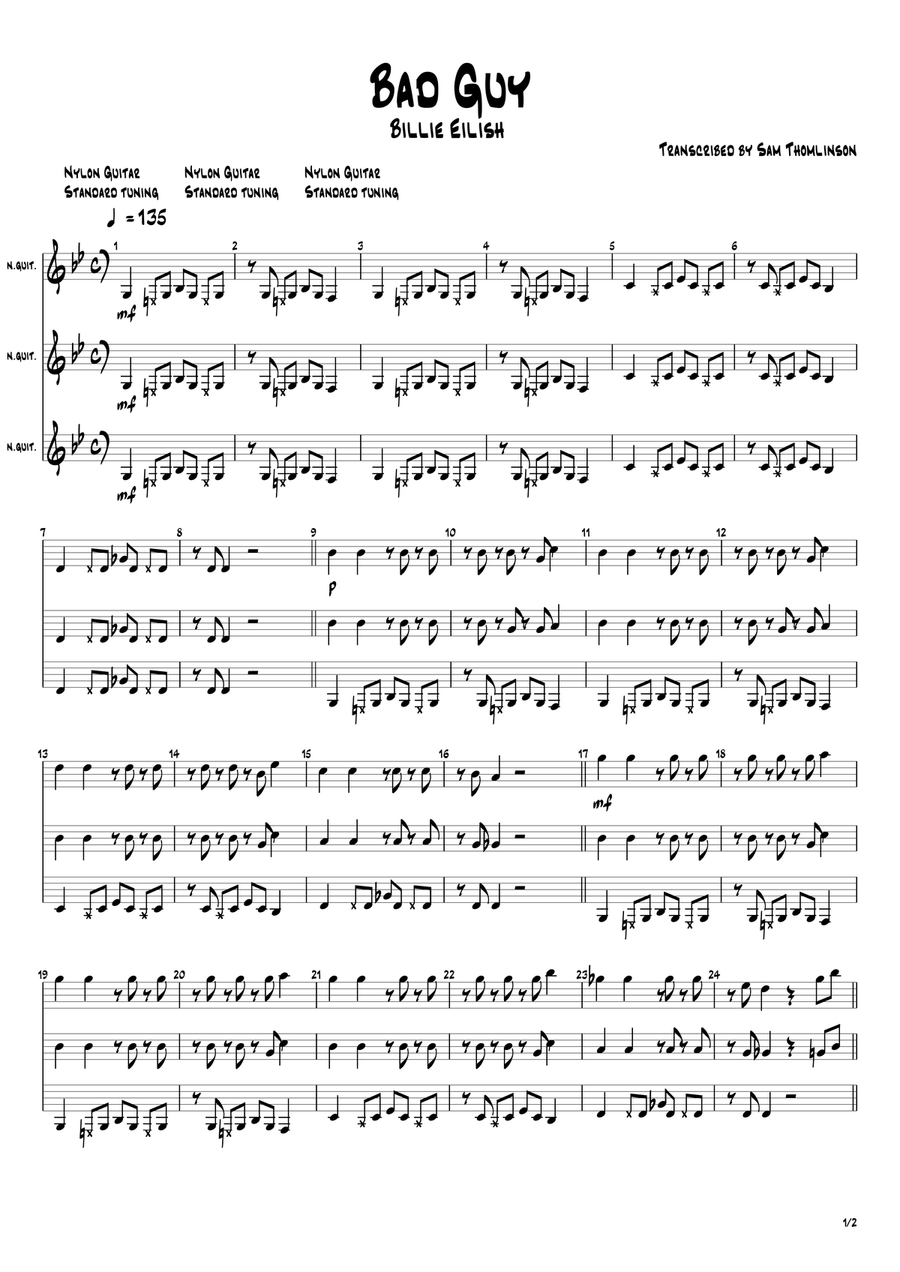 Bad Guy Bad Guy Acoustic Guitar scores gallery preview page 1
