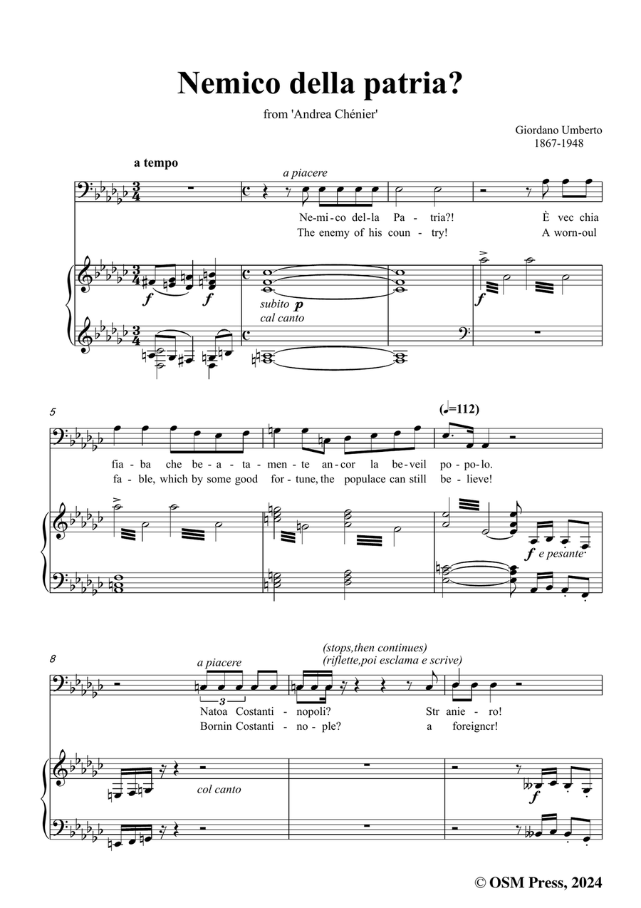 U. Giordano-Nemico della patria?,in e flat minor Piano, Vocal scores gallery preview page 3