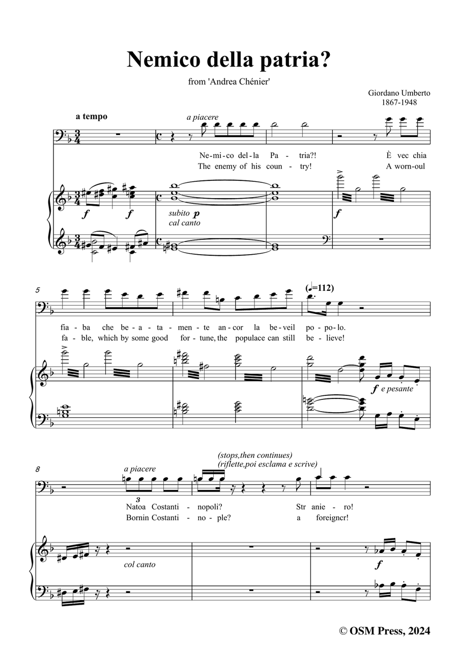 U. Giordano-Nemico della patria?,in d minor Piano, Vocal scores gallery preview page 3