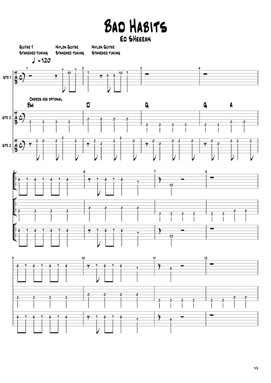 Bad Habits Bad Habits Acoustic Guitar scores gallery preview page 1