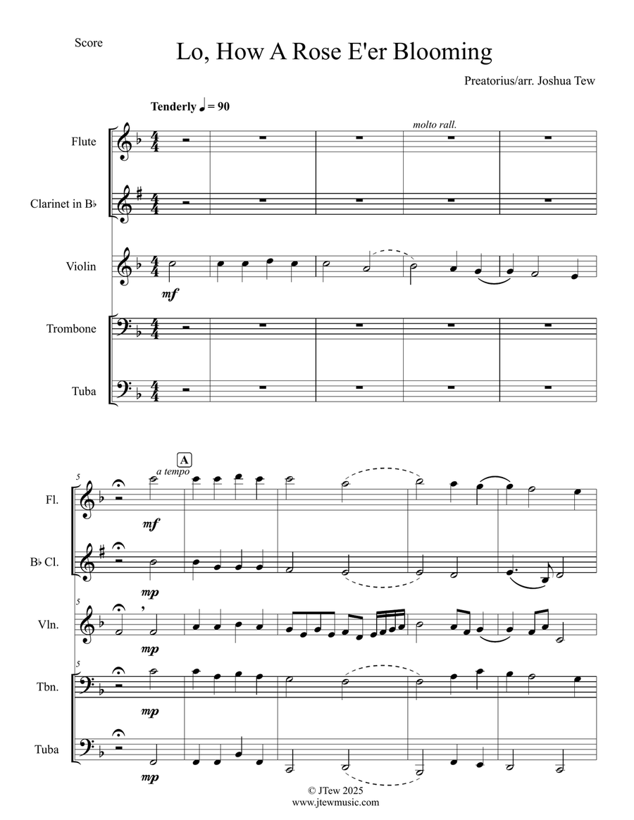 Lo, How A Rose E'er Blooming Small Ensemble scores gallery preview page 1