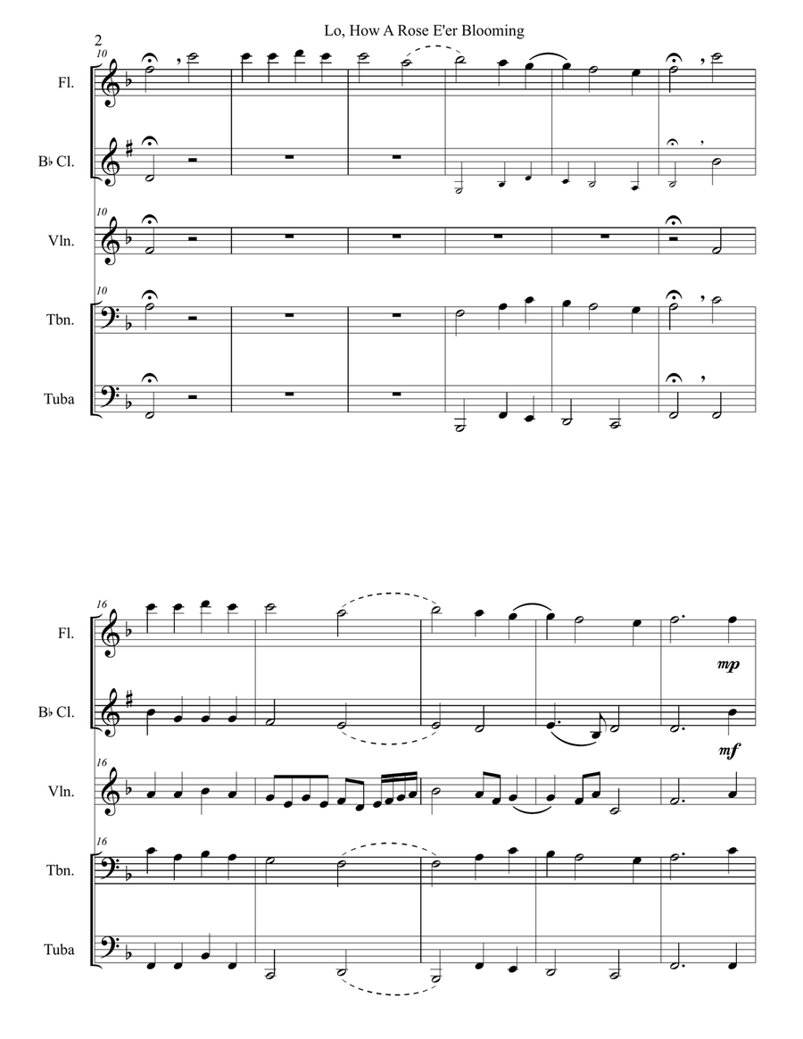 Lo, How A Rose E'er Blooming Small Ensemble scores gallery preview page 2