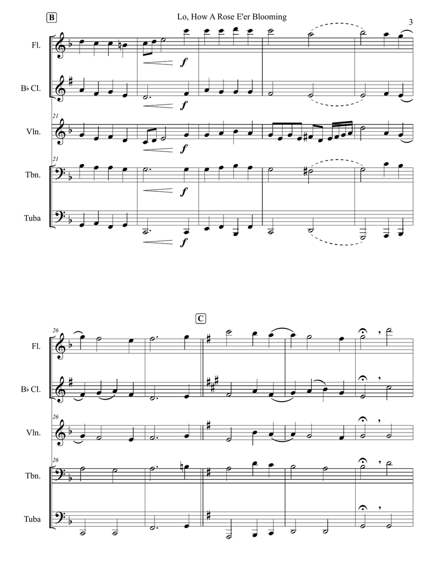 Lo, How A Rose E'er Blooming Small Ensemble scores gallery preview page 3