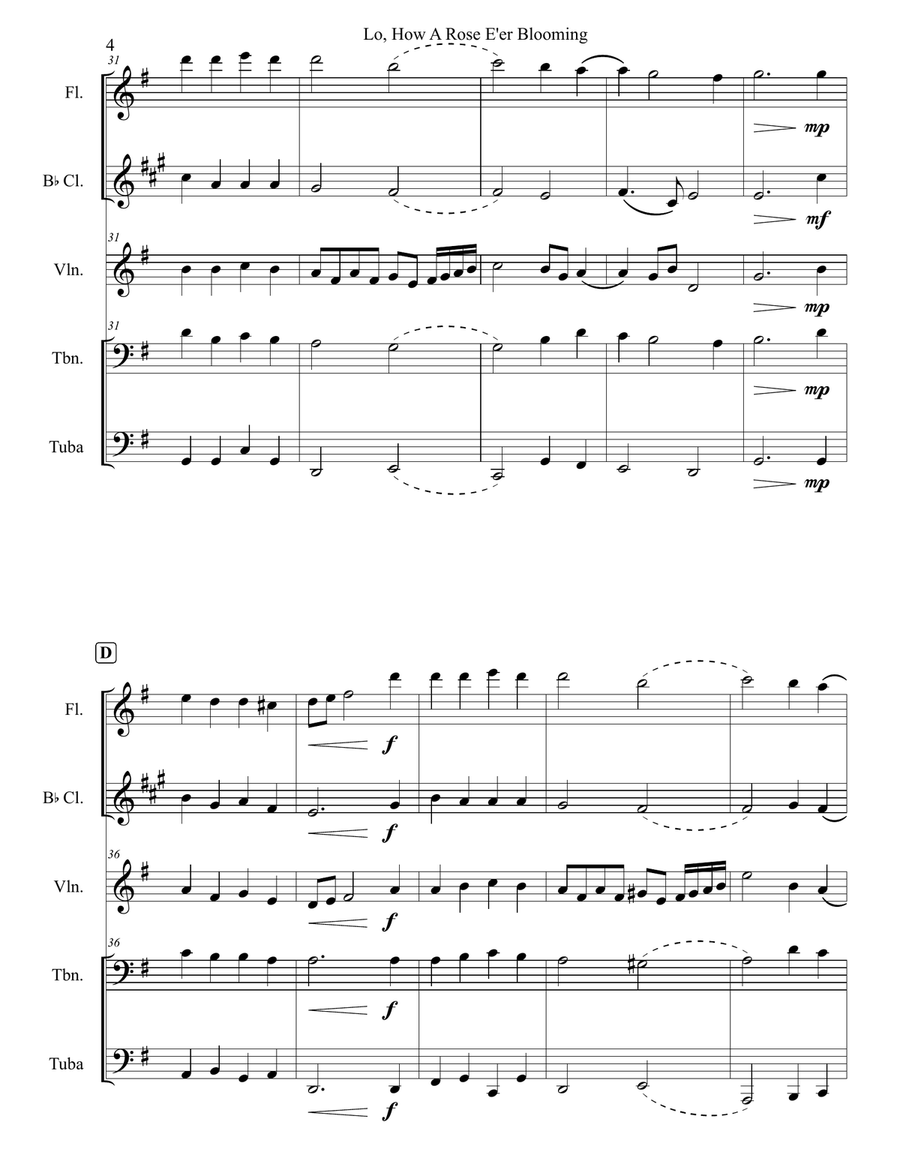 Lo, How A Rose E'er Blooming Small Ensemble scores gallery preview page 4