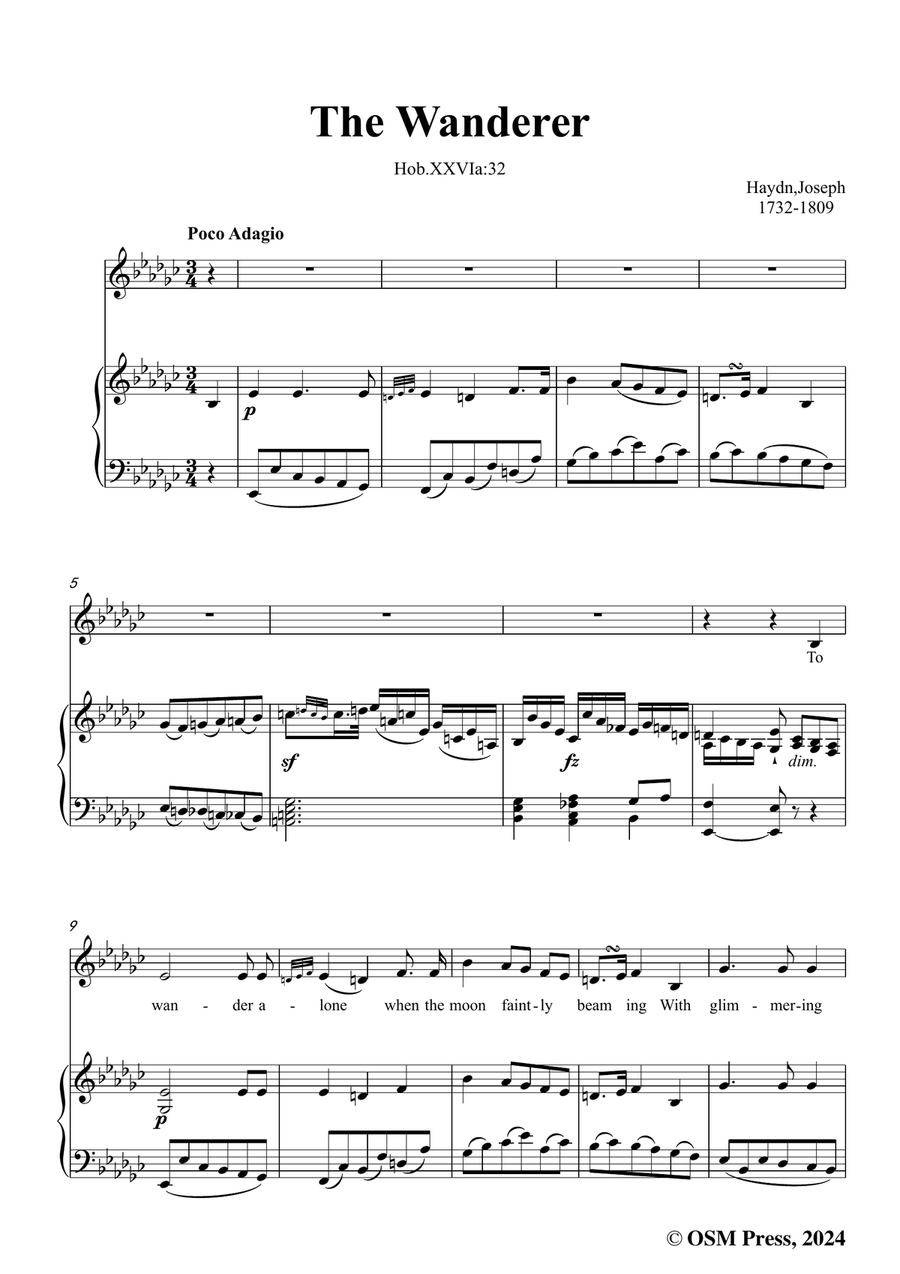 J. Haydn-The Wanderer,in e flat minor Piano, Vocal scores gallery preview page 3