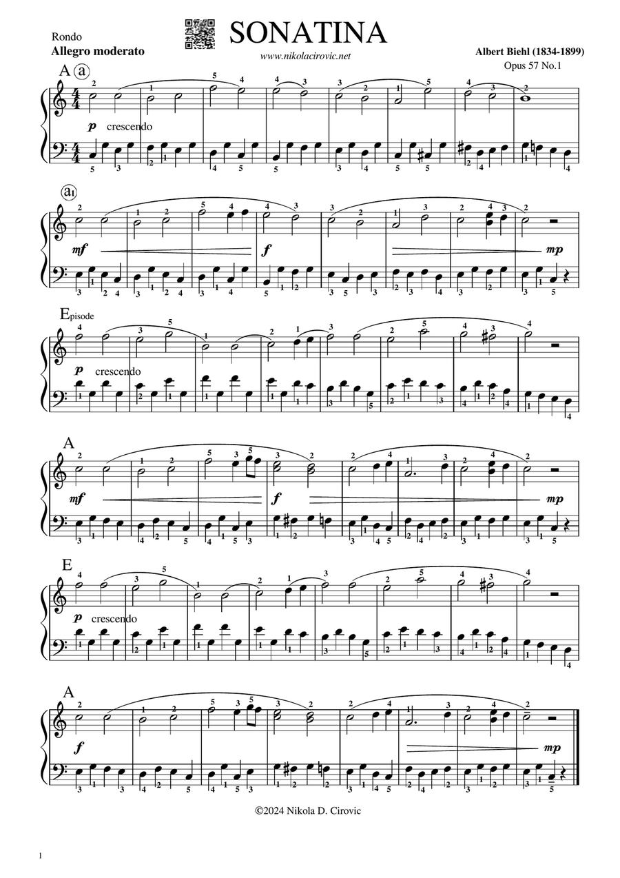 Sonatina in C Major Op.57 No.1 by Albert Biehl Piano Method scores gallery preview page 1