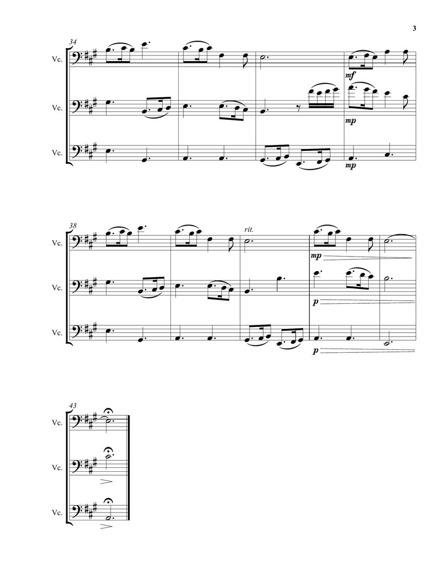 Variations on the Skye Boat Song (Speed Bonny Boat) for cello trio String Trio scores gallery preview page 3