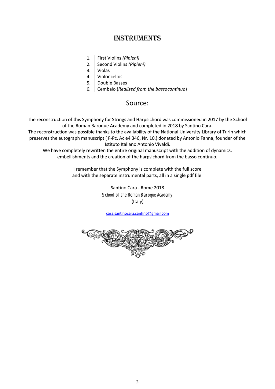 Vivaldi - Sinfonia in D major RV 121 for Strings and Cembalo Chamber Orchestra scores gallery preview page 2