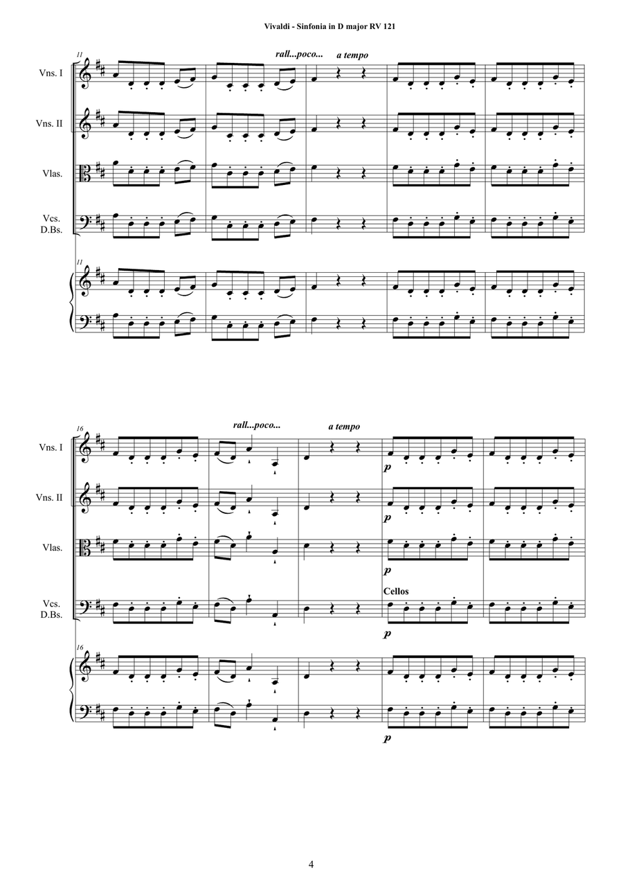 Vivaldi - Sinfonia in D major RV 121 for Strings and Cembalo Chamber Orchestra scores gallery preview page 4