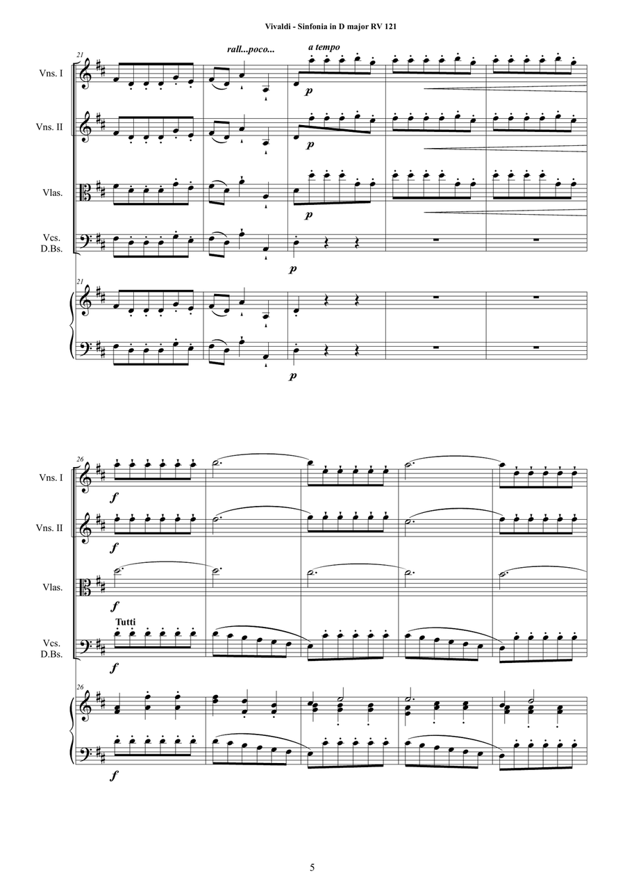 Vivaldi - Sinfonia in D major RV 121 for Strings and Cembalo Chamber Orchestra scores gallery preview page 5