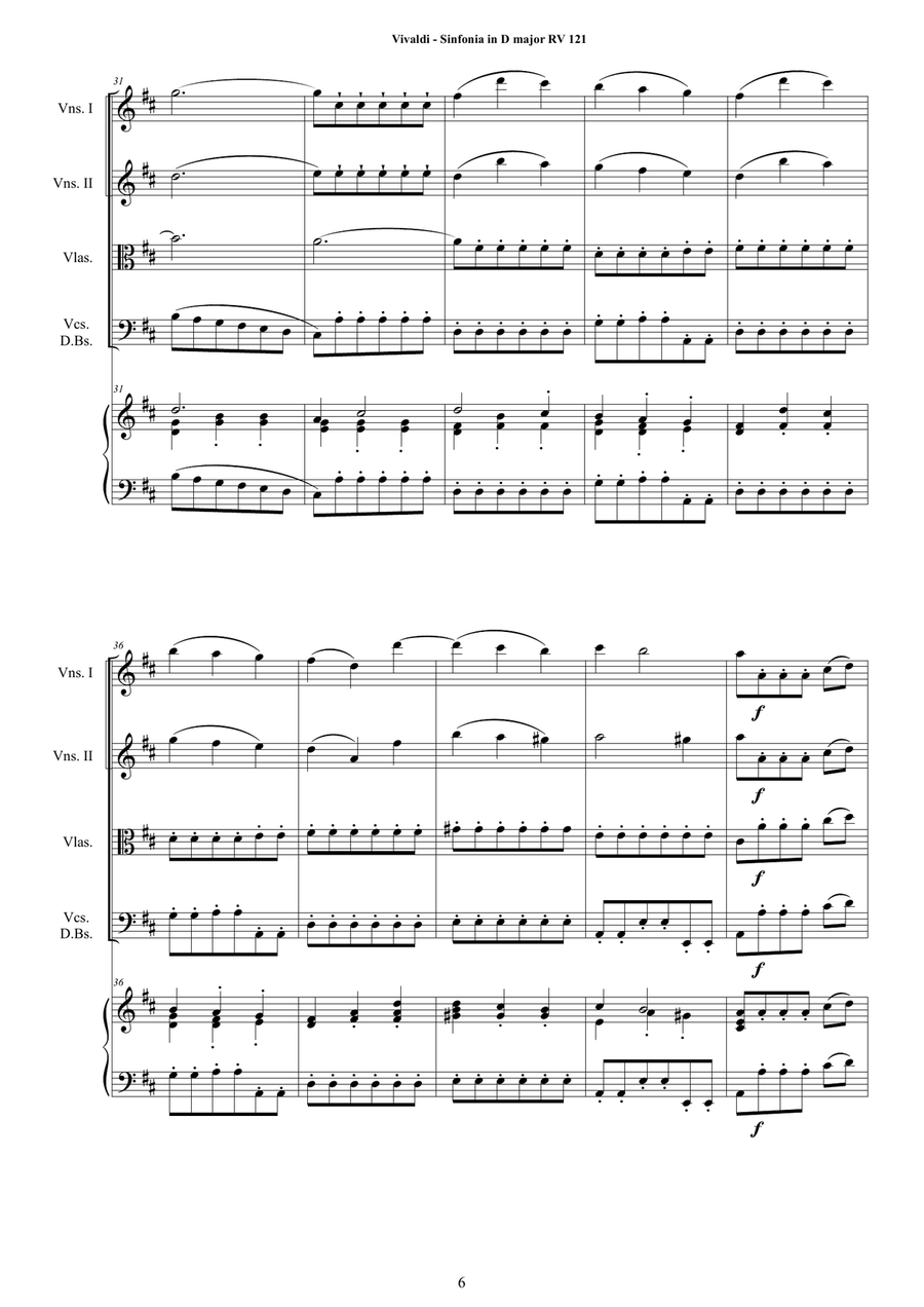 Vivaldi - Sinfonia in D major RV 121 for Strings and Cembalo Chamber Orchestra scores gallery preview page 6