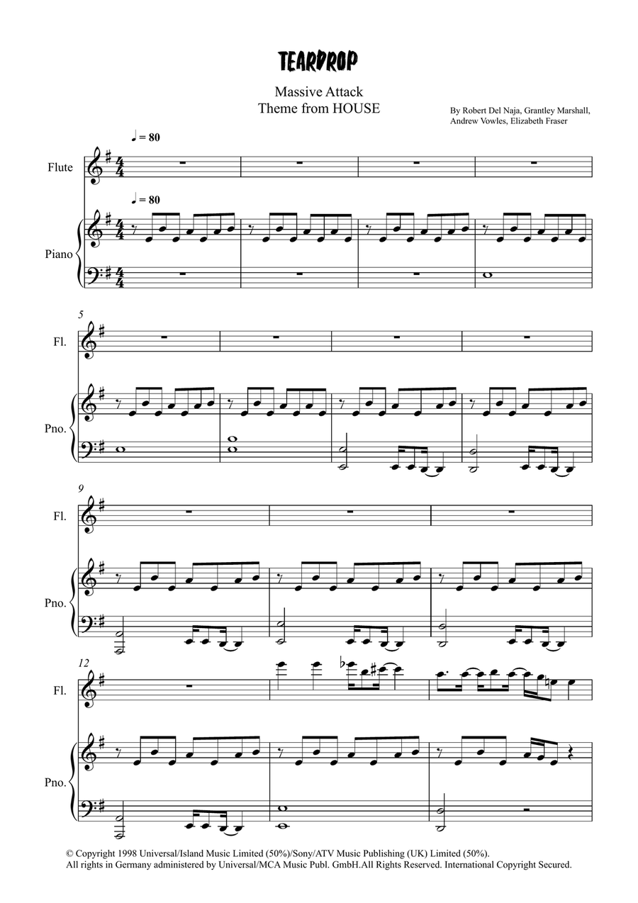 Teardrop (Theme From House) Flute Solo scores gallery preview page 1
