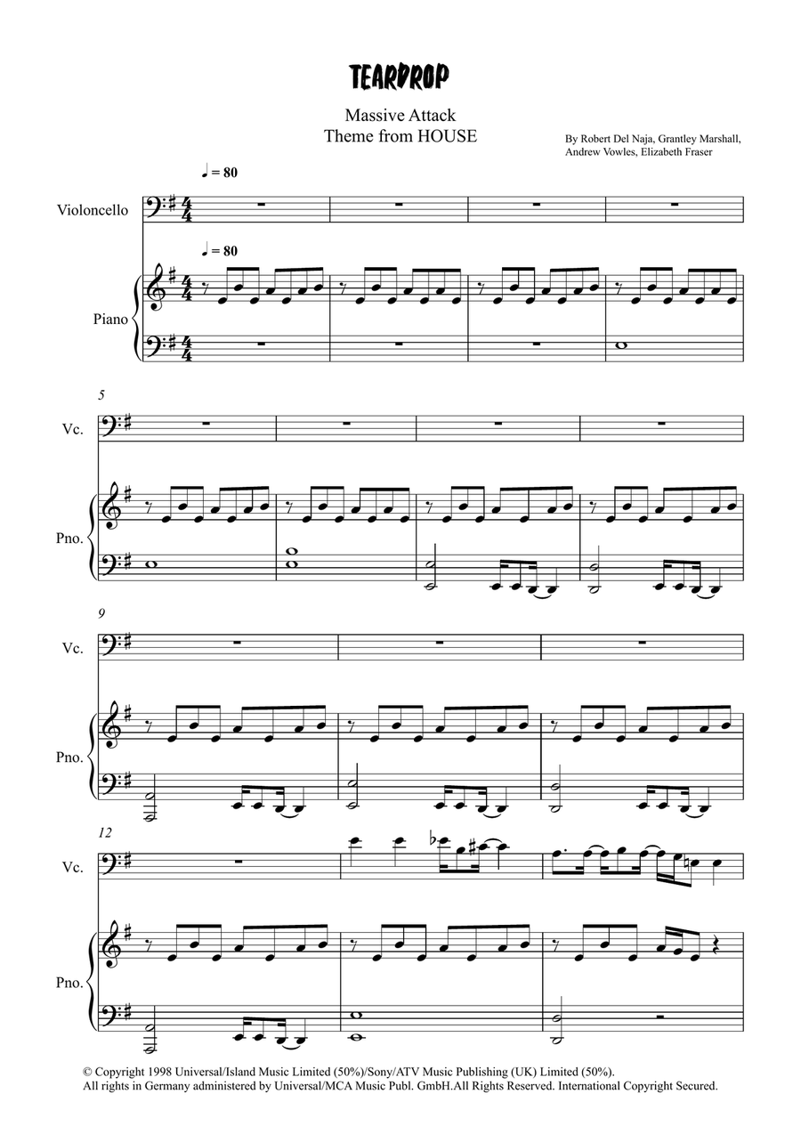 Teardrop (Theme From House) Piano scores gallery preview page 1