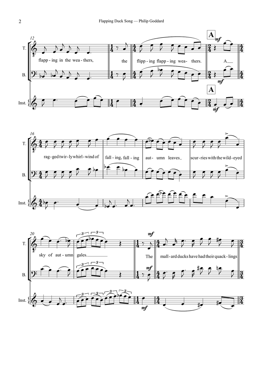 Flapping Duck Song for two part male chorus (TB) and C instrument TB scores gallery preview page 2
