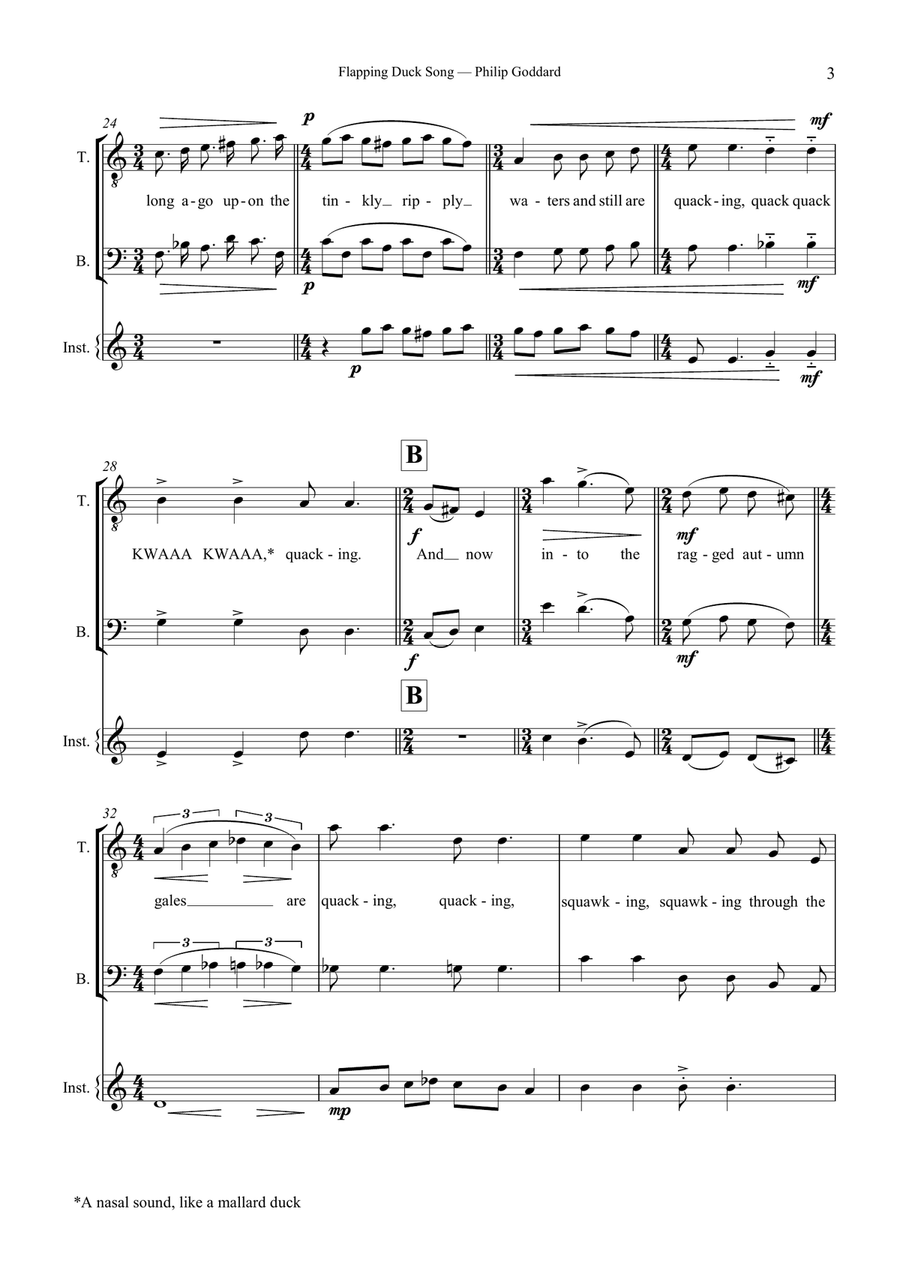 Flapping Duck Song for two part male chorus (TB) and C instrument TB scores gallery preview page 3