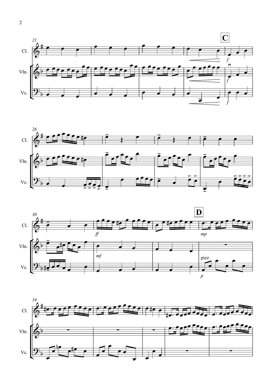 Rondeau (from Abdelazer) for Clarinet, Violin and Cello Trio Small Ensemble scores gallery preview page 2