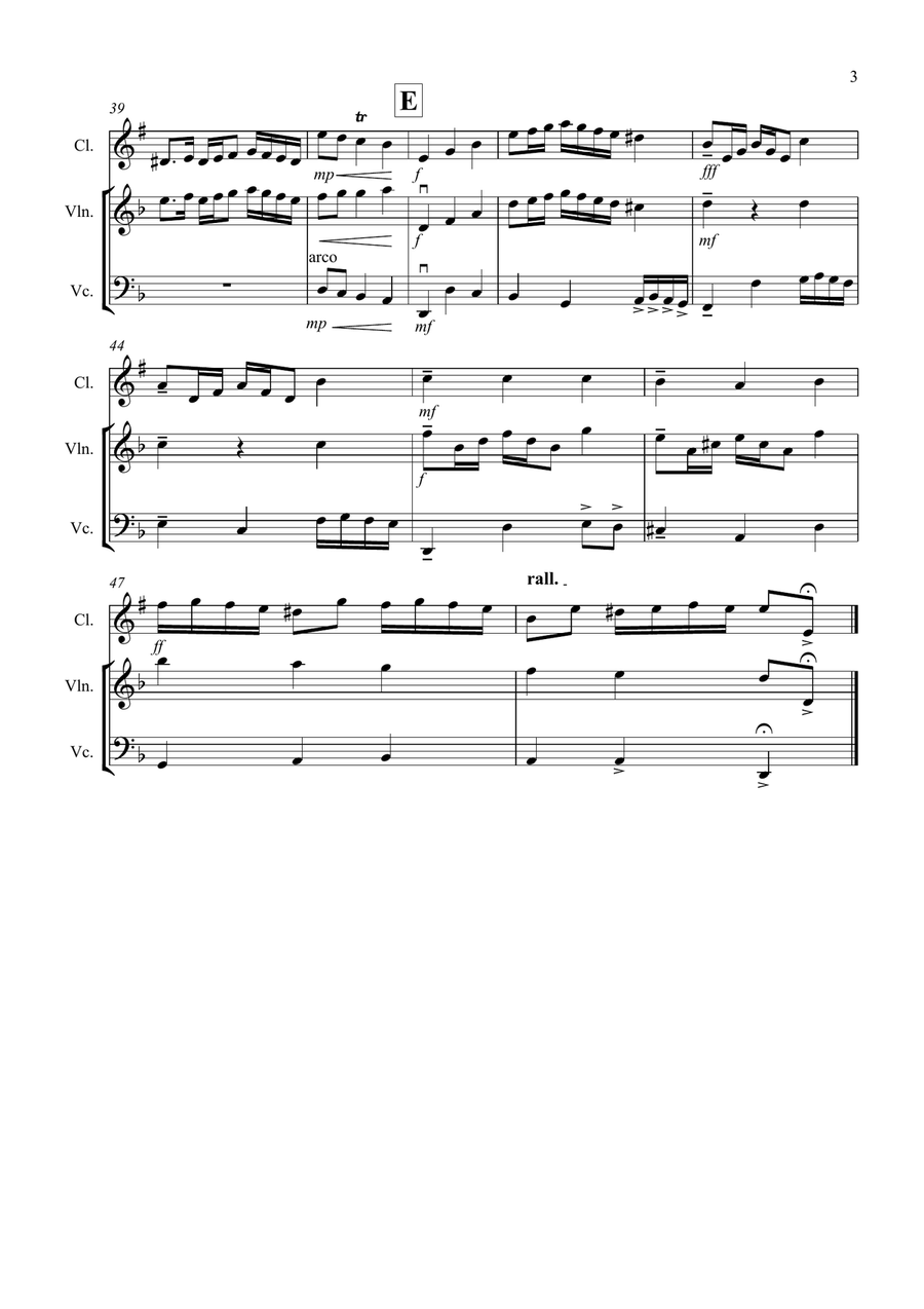 Rondeau (from Abdelazer) for Clarinet, Violin and Cello Trio Small Ensemble scores gallery preview page 3
