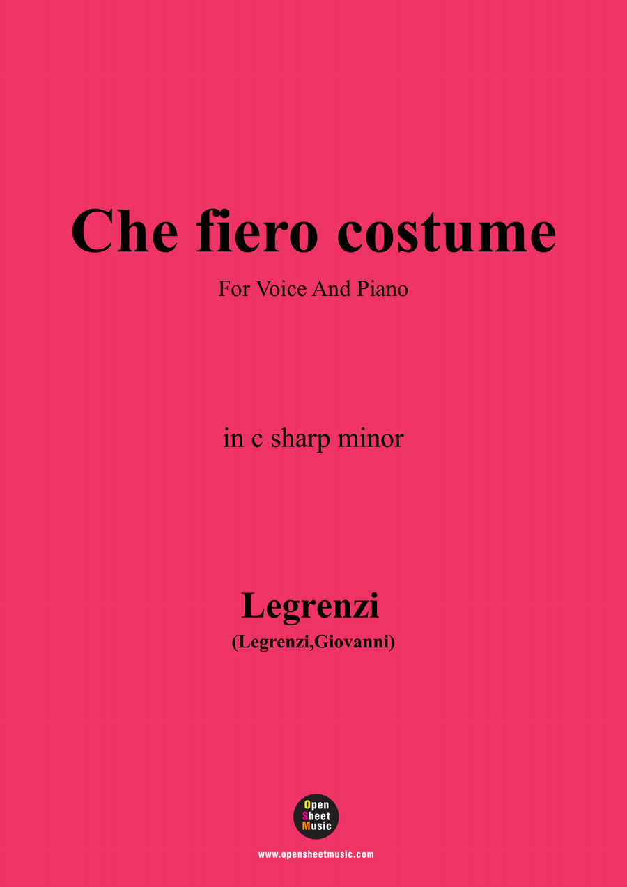 Legrenzi-Che fiero costume,in c sharp minor Piano, Vocal scores gallery preview page 1
