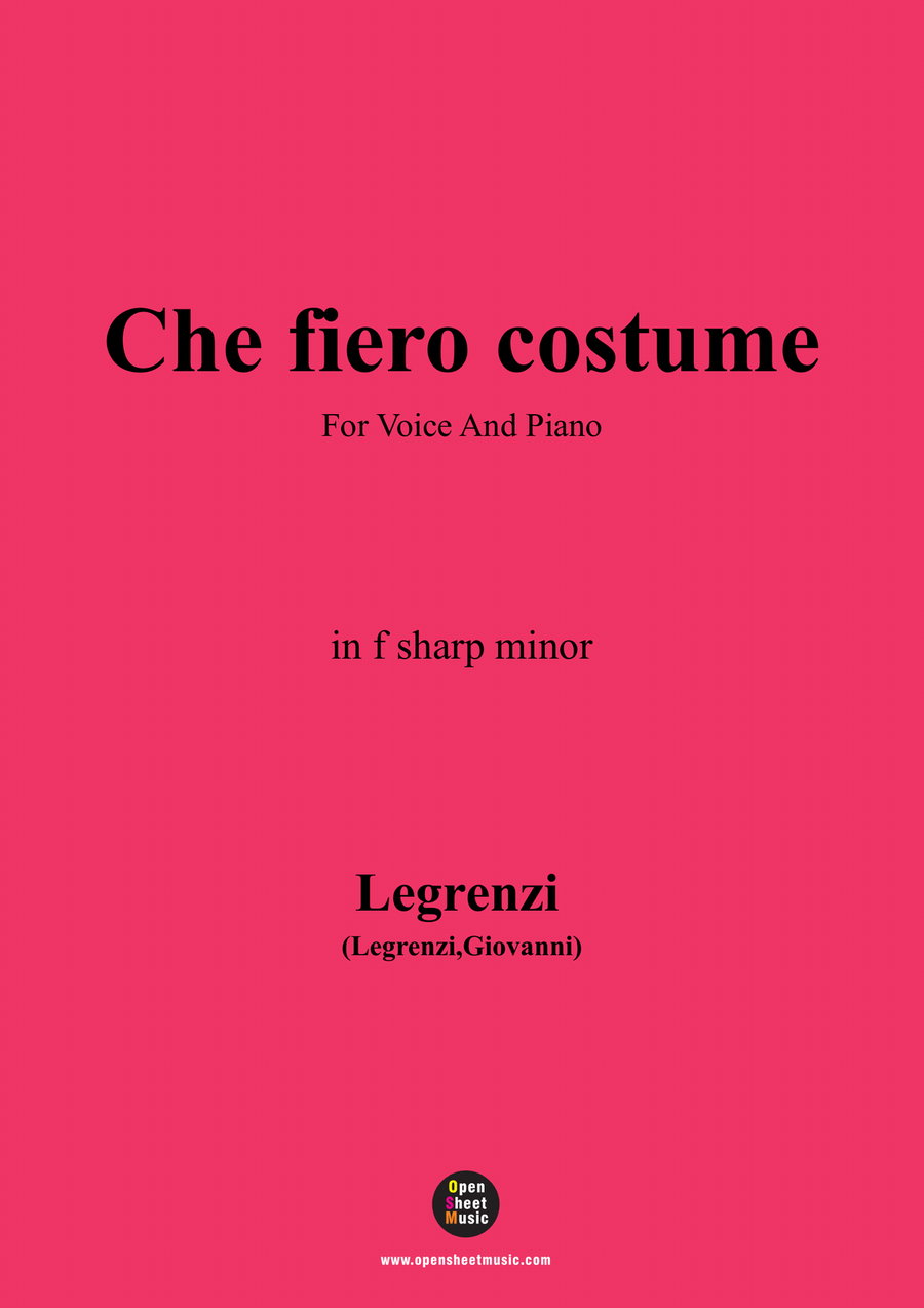 Legrenzi-Che fiero costume,in f sharp minor Piano, Vocal scores gallery preview page 1