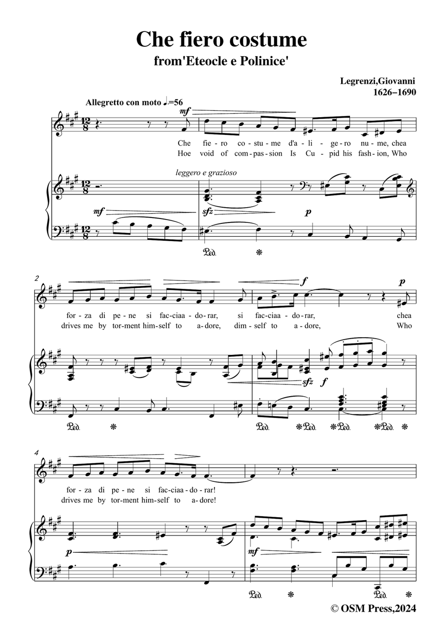 Legrenzi-Che fiero costume,in f sharp minor Piano, Vocal scores gallery preview page 3