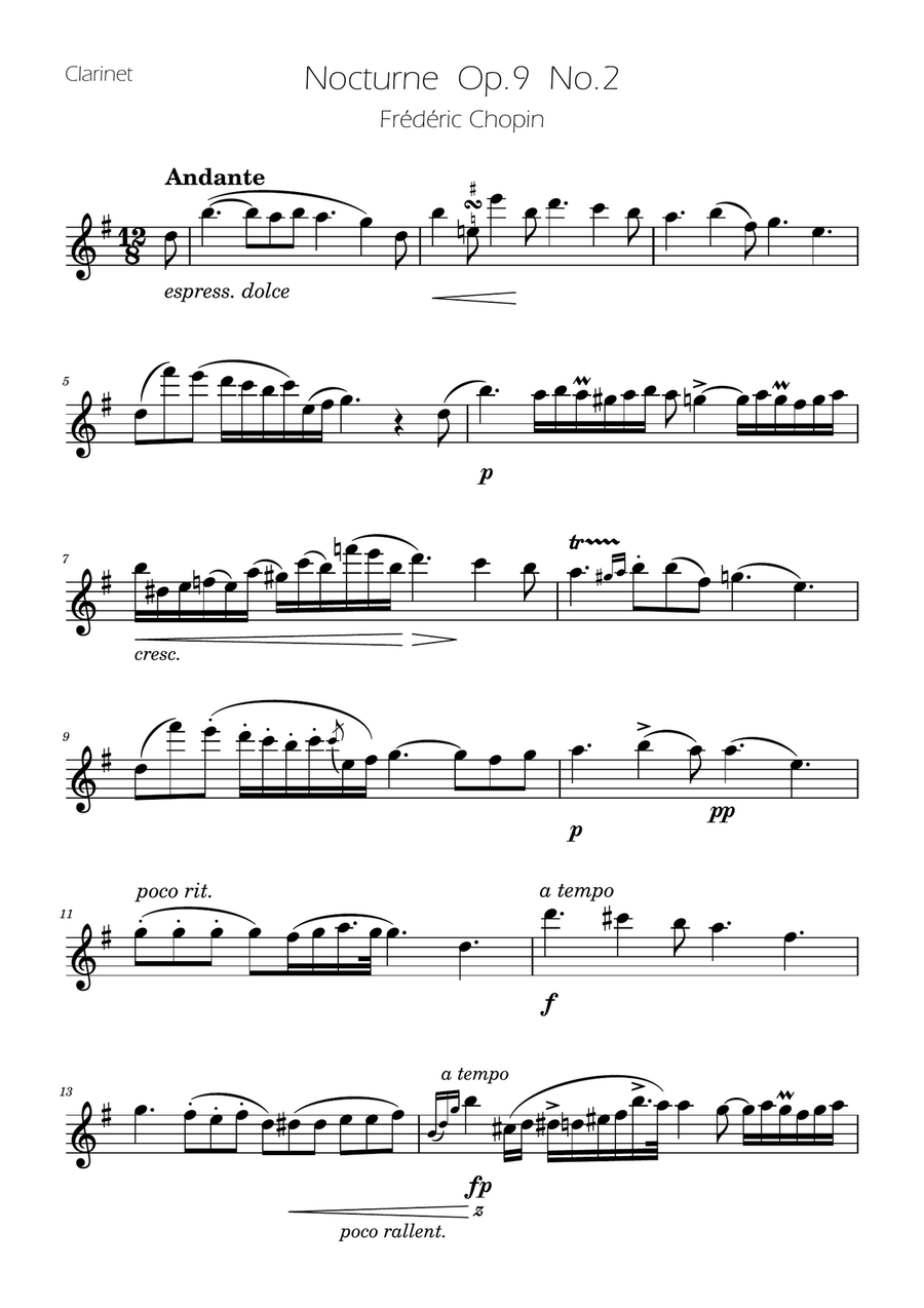 Chopin - Nocturne op.9 No.2 - Clarinet and Bass Clarinet Duet Clarinet Duet scores gallery preview page 4