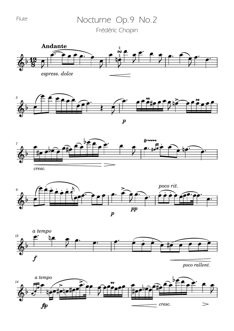 Chopin - Nocturne op.9 No.2 - Flute and Alto Flute Duet Flute Duet scores gallery preview page 4