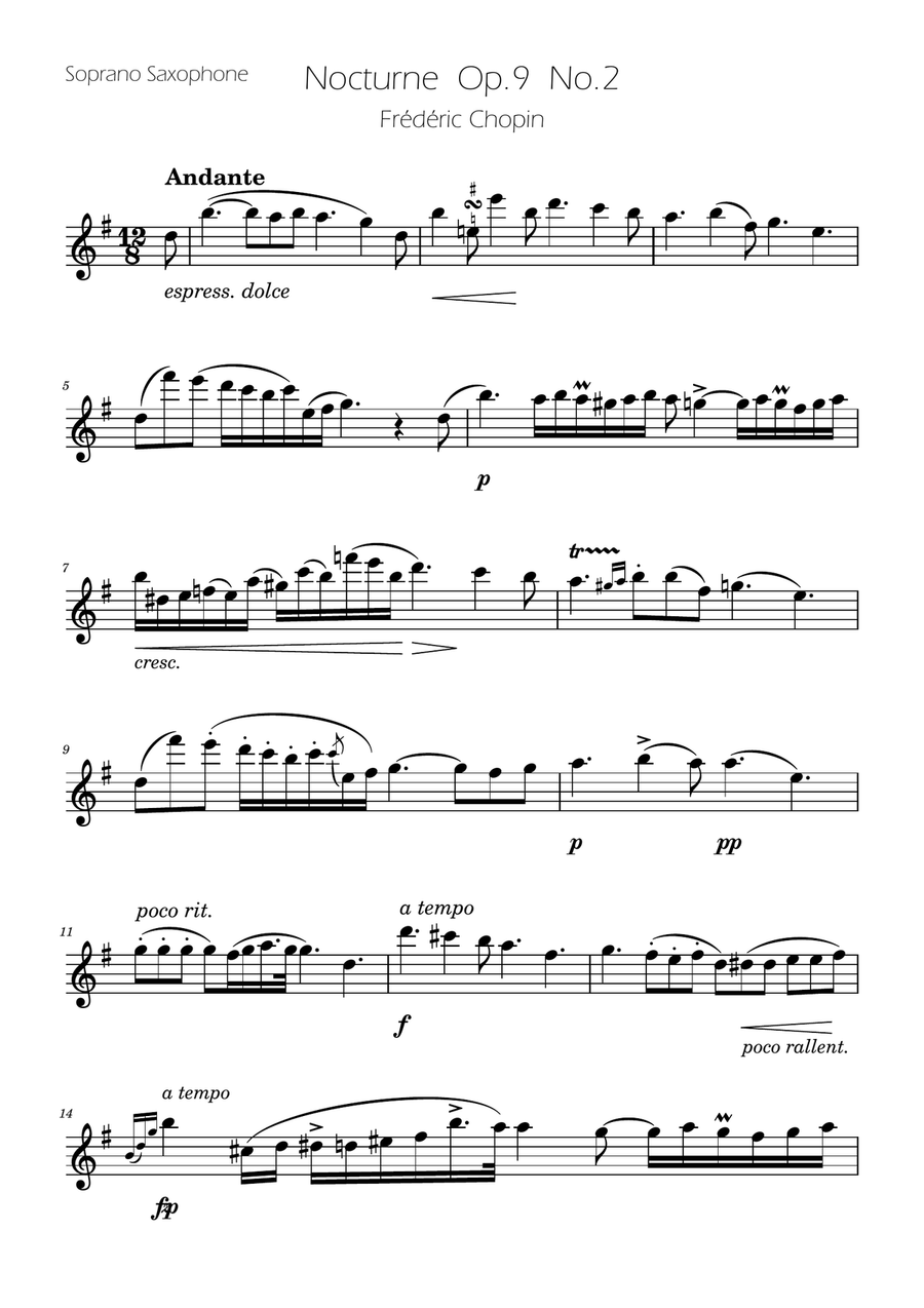 Chopin - Nocturne op.9 No.2 - Sax Duet SA SA scores gallery preview page 4